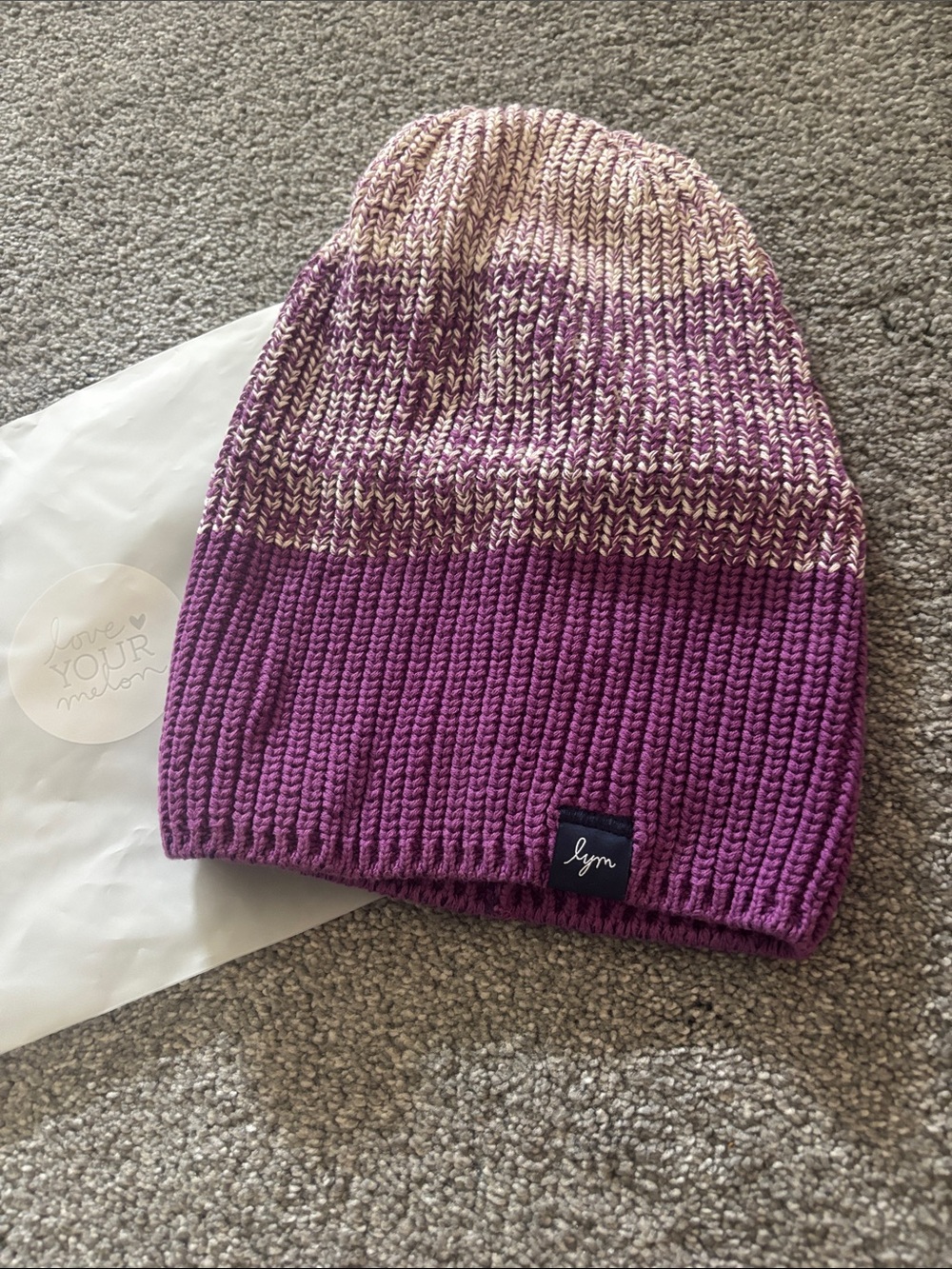 Love Your Melon Purple Knit Beanie with Cream Accent